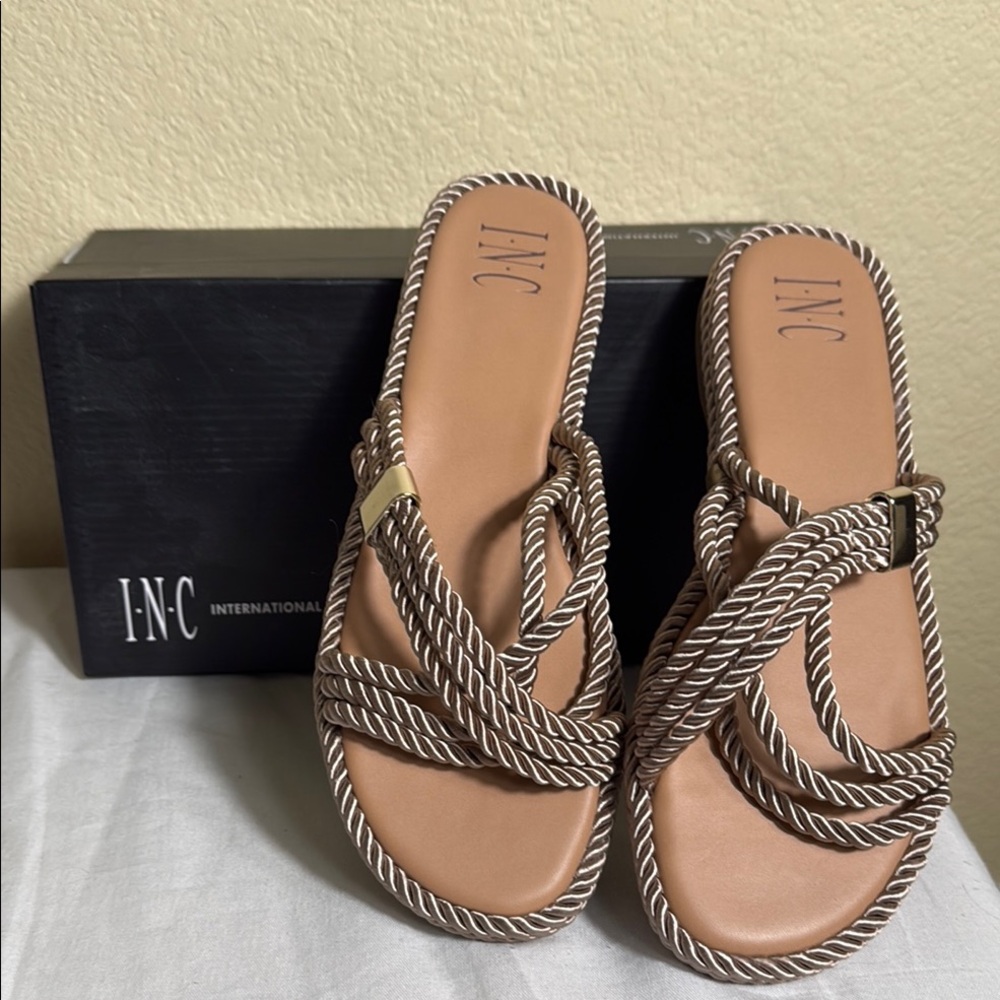 INC International Concepts Tan Sandals with Chevron Straps mayleef